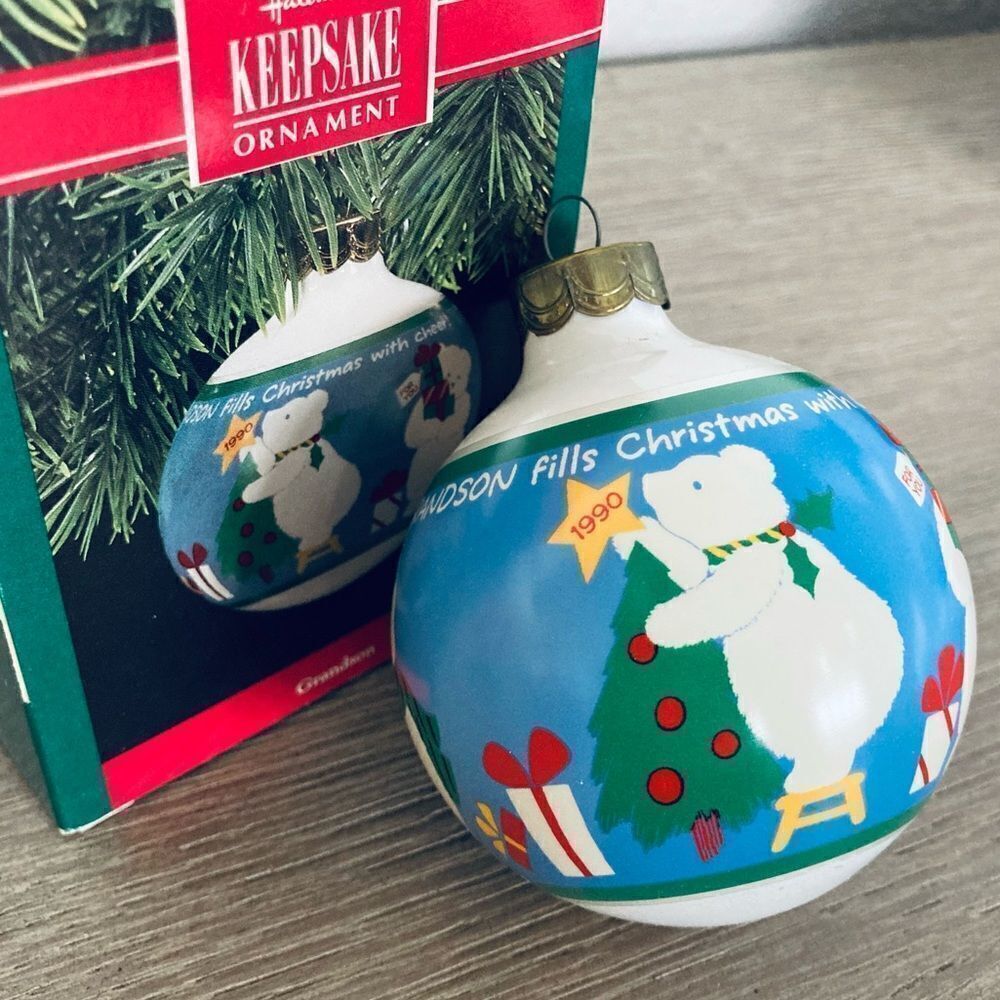 Hallmark Vintage Christmas Ornament Grandson 1990 Ball